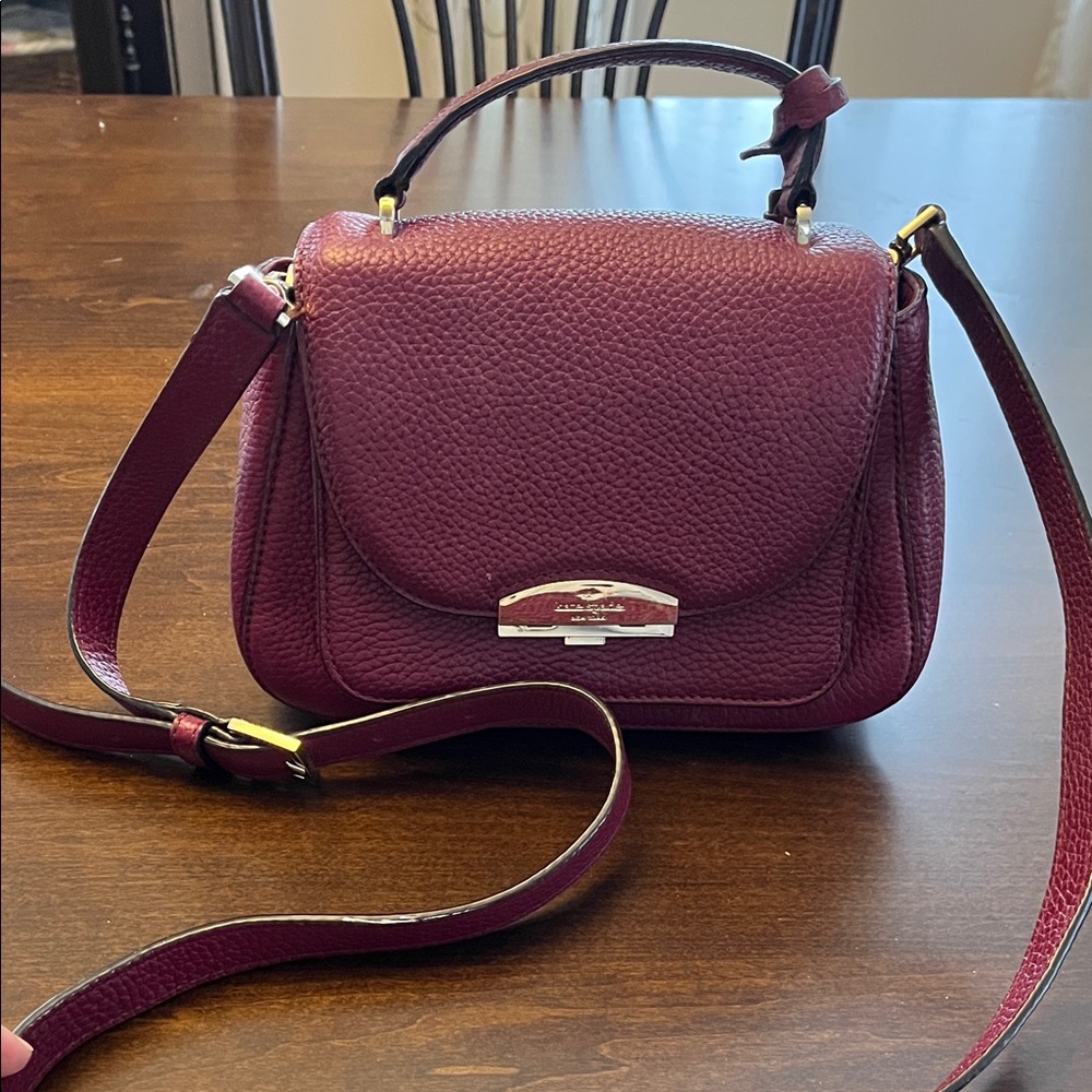 Elegant Burgundy Purple Leather Handbag